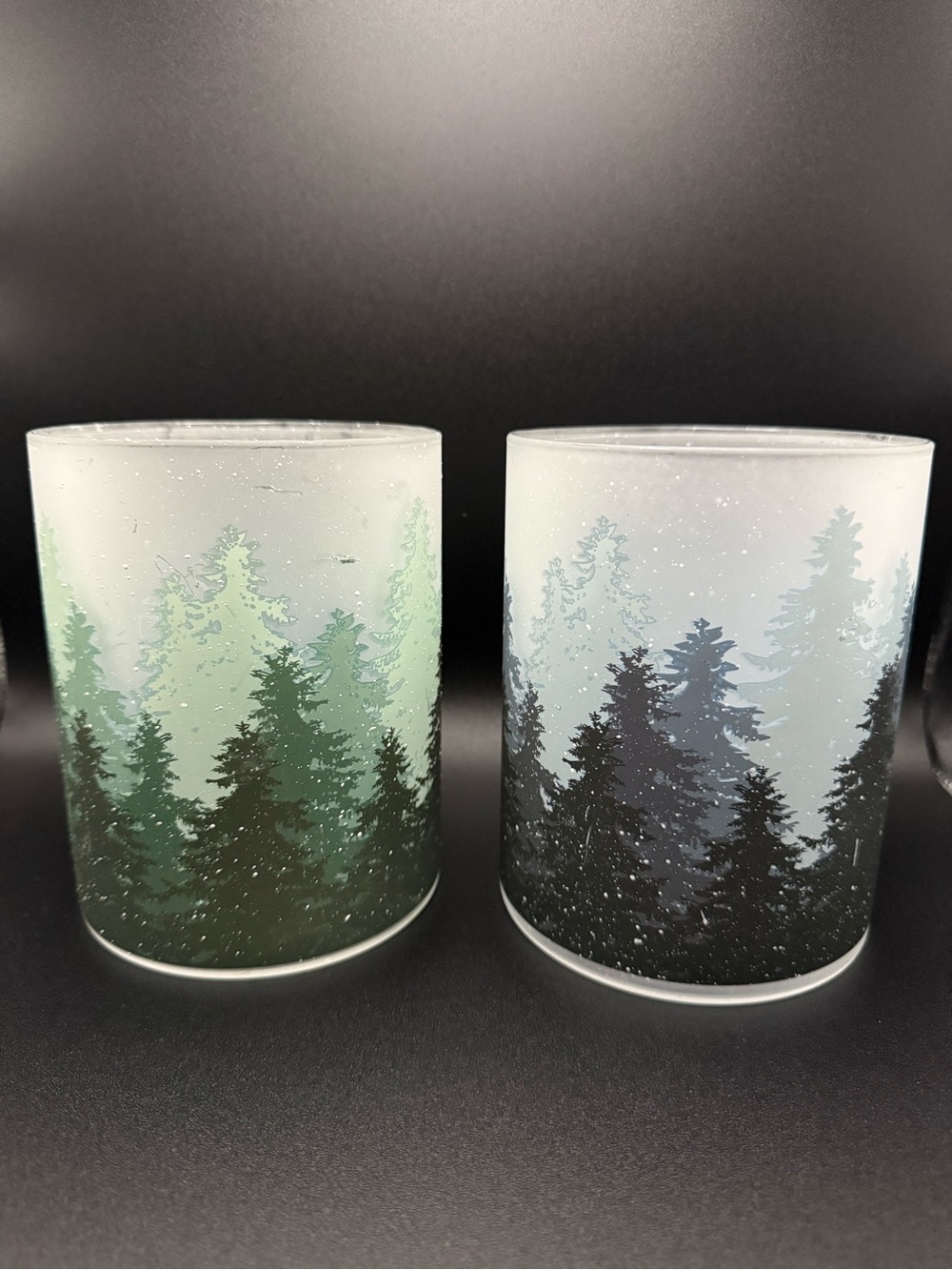 DesignPac Winter Forest Frosted Glass Tealight Candle Holders Set of 2 5.5”